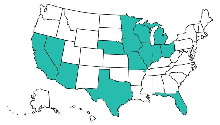 A map of US States with Glow Path Pavers dealers.